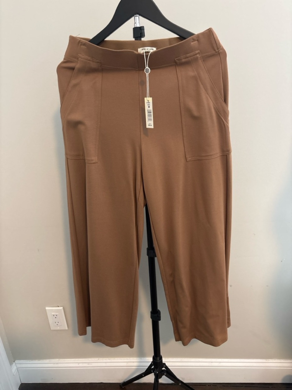 Max Studio London Wide Leg Pants Brown Stretch Pull On High Waist M NWT